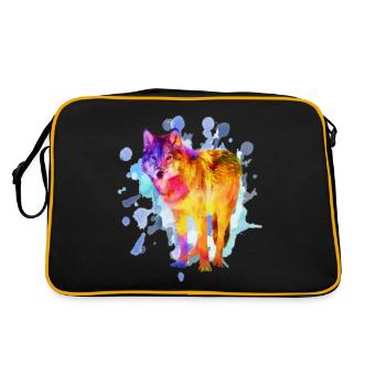 Cadeau coloré aquarelle de famille de chien de loup - Sac Retro - noir/or - Dos
