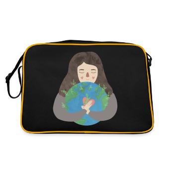 Fille câlin terre coeur planète vert terre amour - Sac Retro - noir/or - Dos
