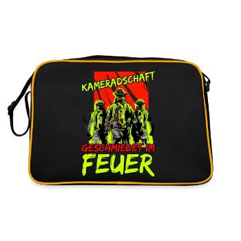 Feuerwehrtrupp Geschenk Spruch Feuerwehr - Retro Tasche - Schwarz/Gold - Hinten