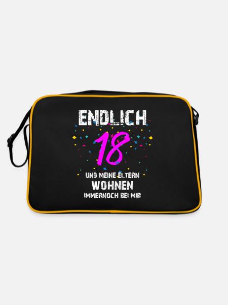 Endlich 18 Geburtstag Lustig Eltern Volljährig - Retro Tasche - Schwarz/Gold