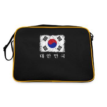 Süd Korea Flagge mit koreanischer Schrift - Retro Tasche - Schwarz/Gold - Hinten