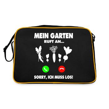 Garten Gärtner Hobbygärtner Keine Zeit Garten ruft - Retro Tasche - Schwarz/Gold - Hinten
