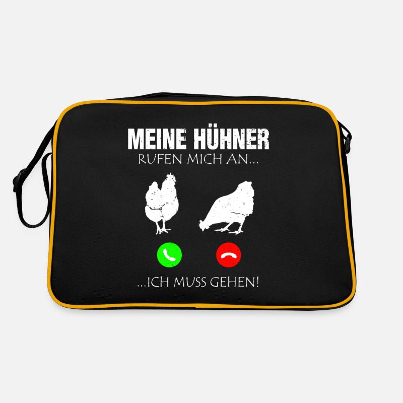 Hühner Huhn Bauernhof Hahn Bauer Ei Hühnerstall - Retro Tasche - Schwarz/Gold