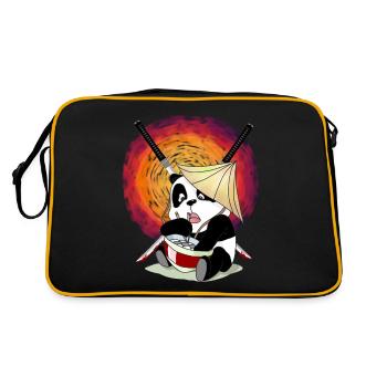 Panda Bear Asia Japan Sun Samurai Fantasy - Retro Bag - black/gold - Back
