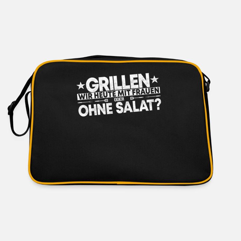 Grillen Heute Mit Frauen Oder Ohne Salat? - Retro Tasche - Schwarz/Gold