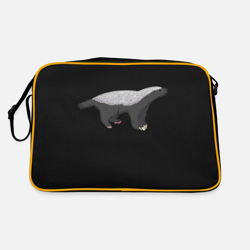 Honigdachs Illustration - Retro Tasche - Schwarz/Gold