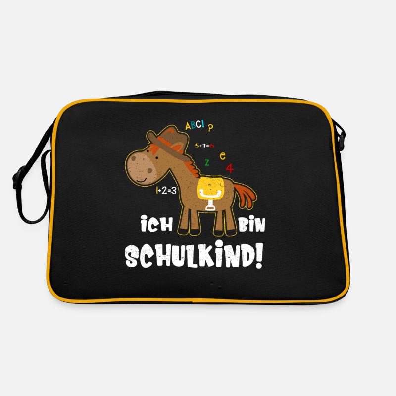 Ich bin Schulkind Einschulung Spruch mit Pferd - Retro Tasche - Schwarz/Gold