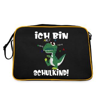 Dino Einschulung Ich bin Schulkind - Retro Tasche - Schwarz/Gold - Hinten