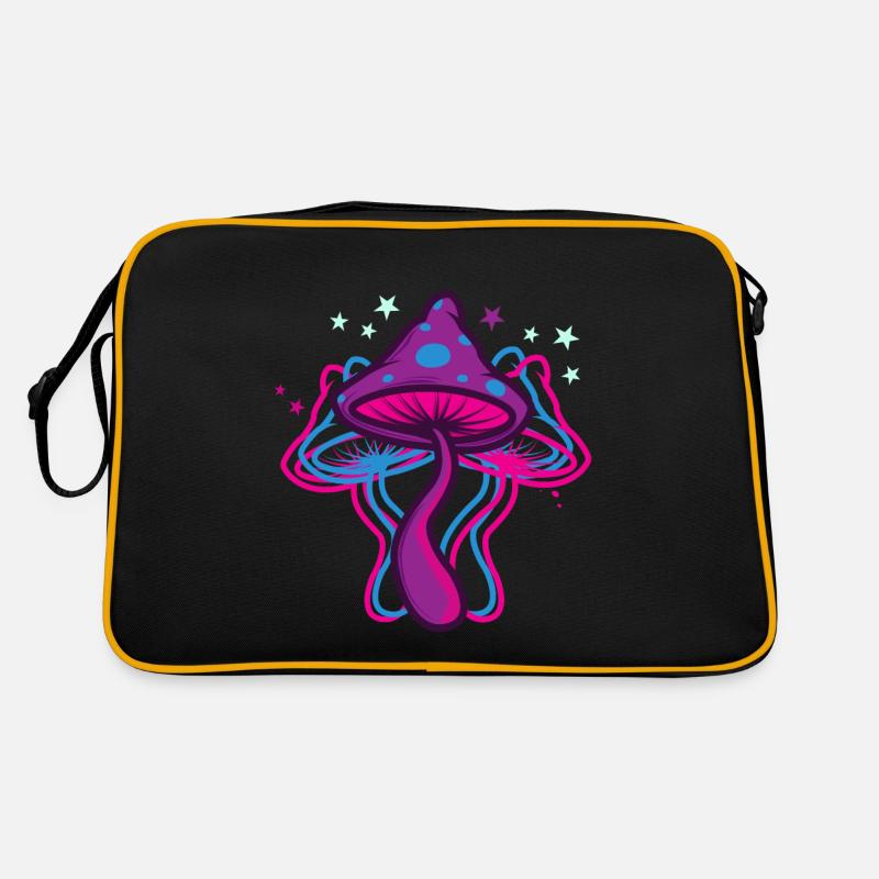 Psychedelische Pilze - Retro Tasche - Schwarz/Gold