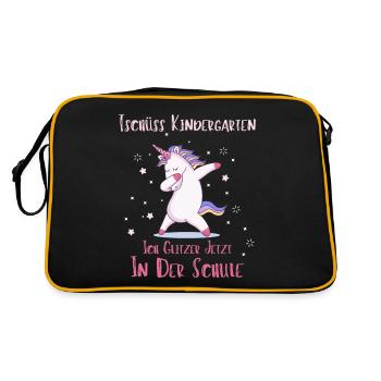 Einschulung Schulanfang Kindergarten Schulstart - Retro Tasche - Schwarz/Gold - Hinten