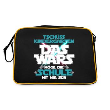 Einschulung Schulanfang Kindergarten Schulstart - Retro Tasche - Schwarz/Gold - Hinten