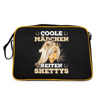 Shetlandpony Pony Shetty Reiter Pferd - Retro Tasche - Schwarz/Gold - Hinten