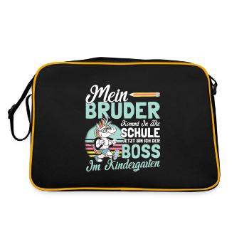 Kindergarten Start Kita Geschwisterkind Bruder - Retro Tasche - Schwarz/Gold - Hinten
