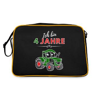 4. Geburtstag Ich bin 4 Jahre Traktor Kinder Junge - Retro Tasche - Schwarz/Gold - Hinten
