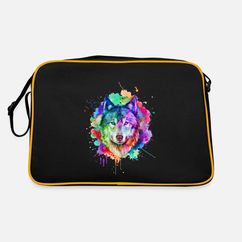 Watercolor wolf gift - Retro Bag - black/gold