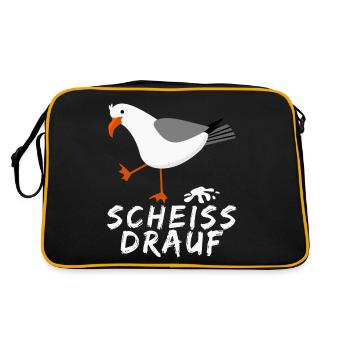 Möwe - lustiger Scheiss drauf Spruch - Retro Tasche - Schwarz/Gold - Hinten