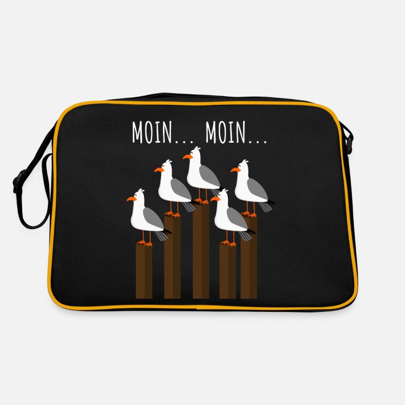 Möwe mit Möwen am Meer mit Moin Spruch - Retro Tasche - Schwarz/Gold