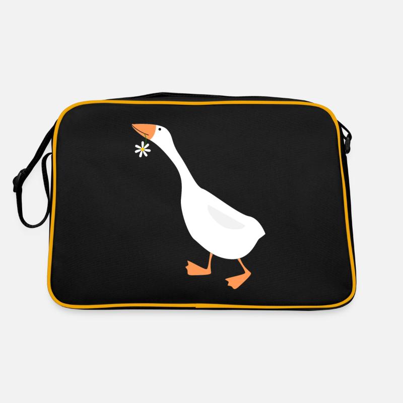 Gänseblümchen lustiges Gans mit Blüte - Retro Tasche - Schwarz/Gold