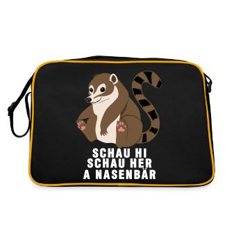 Nasenbär - niedlicher Spruch Reim - Retro Tasche - Schwarz/Gold - Hinten