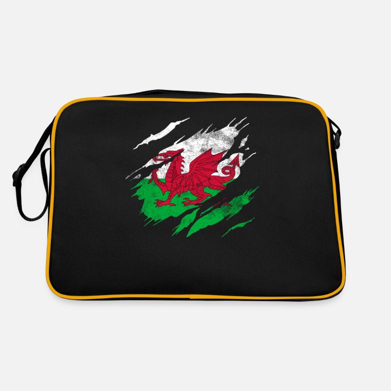 Wales Flagge - Retro Tasche - Schwarz/Gold