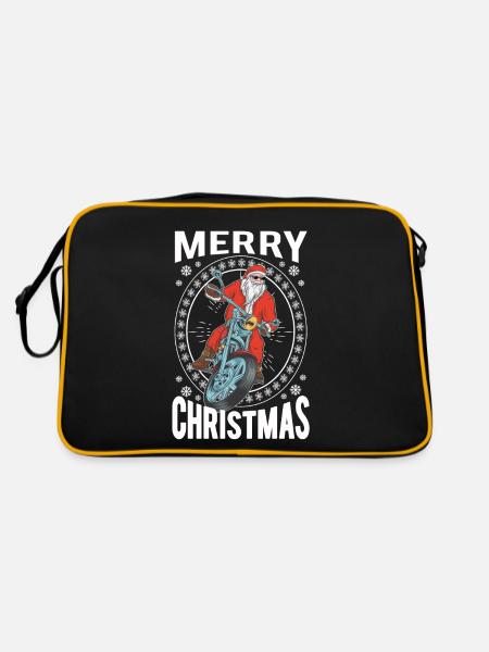 Merry Christmas Santa Claus Motorrad - Retro Tasche - Schwarz/Gold - Hinten
