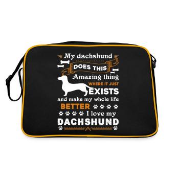 Dackel Ich liebe meinen Dackel - Retro Tasche - Schwarz/Gold - Hinten