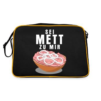 Mettbrötchen - Sei Mett zu mir Spruch - Retro Tasche - Schwarz/Gold - Hinten