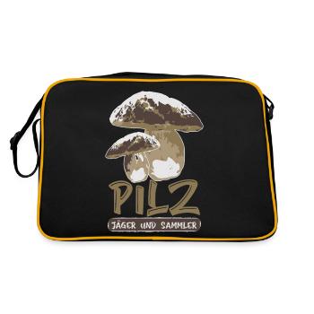 Pilz Steinpilz Geschenk Sammler Pilzsucher - Retro Tasche - Schwarz/Gold - Hinten