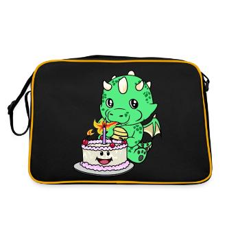 Dragon Baby Birthday Cake Congratulations KInd - Retro Bag - black/gold - Back