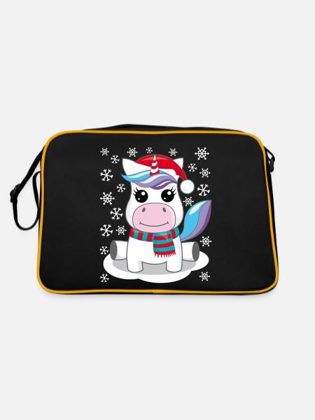 Einhorn Weihnachten Geschenk Weihnachtsgeschenk - Retro Tasche - Schwarz/Gold - Hinten