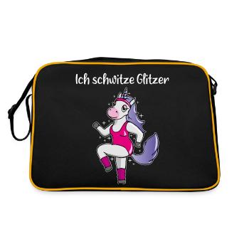 Einhorn Fitness Aerobic Schwitze Glitzer Spruch - Retro Tasche - Schwarz/Gold - Hinten