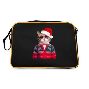 Katze im hässlichen Weihnachtspullover - Retro Tasche - Schwarz/Gold - Hinten