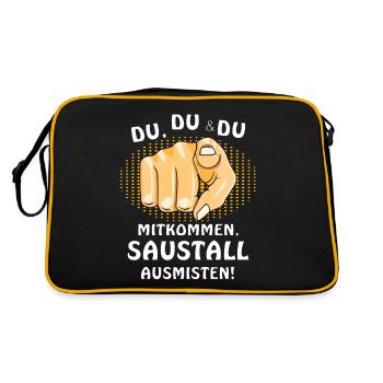 Hand DU,DU & DU MITKOMMEN, SAUSTALL AUSMISTEN! - Retro Tasche - Schwarz/Gold - Hinten
