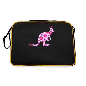 Bunte Känguru-Silouhette Blumen Print Tierfreund - Retro Tasche - Schwarz/Gold - Hinten
