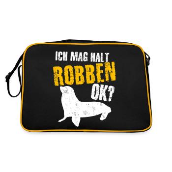 Robbe - lustiger ich mag Robben Spruch - Retro Tasche - Schwarz/Gold - Hinten