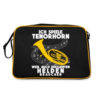 Tenorhorn Helden - lustiger Spruch - Retro Tasche - Schwarz/Gold - Hinten