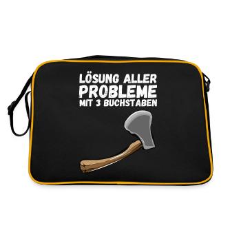 Problem Lösung 3 Buchstaben Axt Lustiger Spruch - Retro Tasche - Schwarz/Gold - Hinten