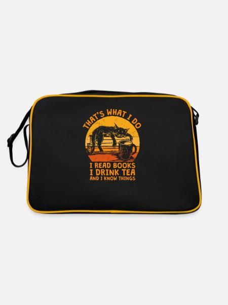 That's What I Do I Read Books I Drink Tea Bücher - Retro Tasche - Schwarz/Gold - Hinten