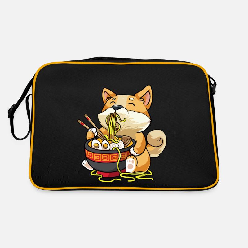 Corgi Hund isst Schüssel Ramen Pho Nudeln Suppe Retro Tasche