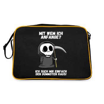 Dumm dümmer am dümmsten Tod Reaper Spruch Geschenk - Retro Tasche - Schwarz/Gold - Hinten