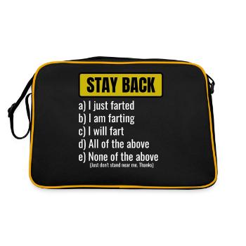 Warning Stay Back Funny Fart Joke for Men and Wome - Retro Bag - black/gold - Back