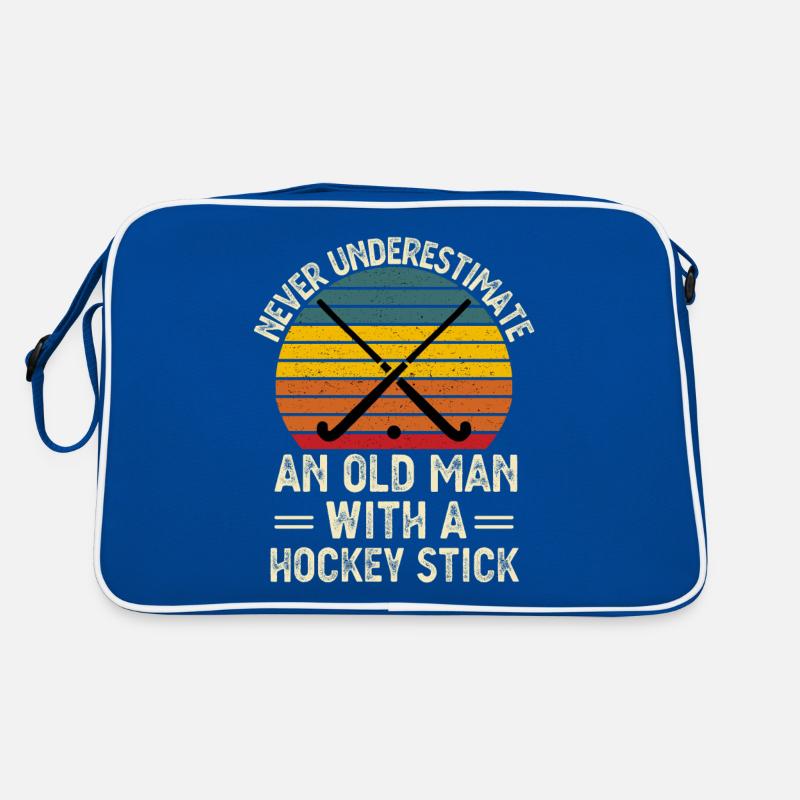 Unterschätze niemals einen alten Mann mit einem Hockeyschläger Retro Tasche