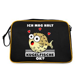 Kugelfisch - Ich mag Kugelfische - Retro Tasche - Schwarz/Gold - Hinten