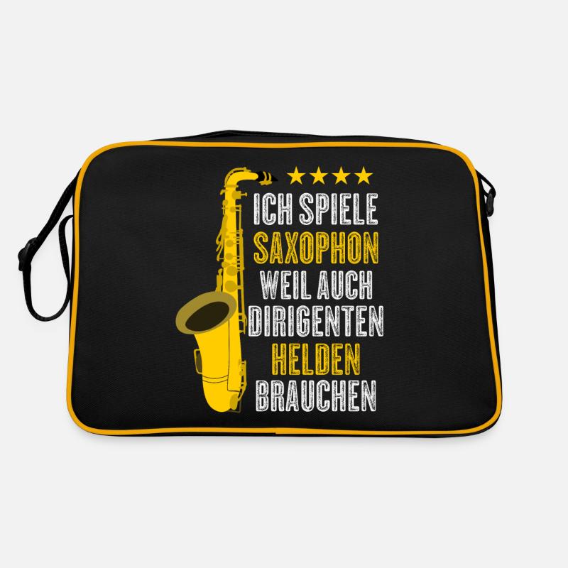 Saxophon Spruch lustig Dirigienten Witz - Retro Tasche - Schwarz/Gold
