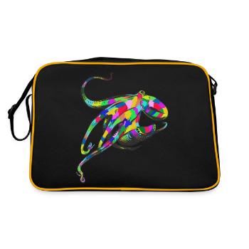 Krake Bunter Oktopus Ozean Meer Tintenfisch Tinte - Retro Tasche - Schwarz/Gold - Hinten