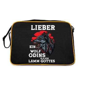 Wikinger Wölfe Odin Walhalla Wolf Geschenk Spruch - Retro Tasche - Schwarz/Gold - Hinten