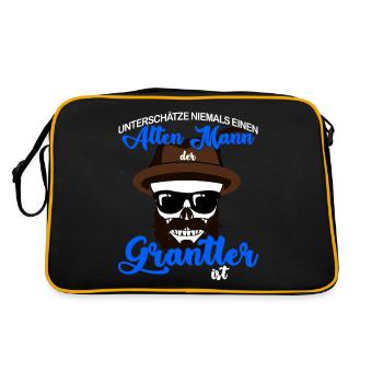 Grantler Spruch bayrisch - Alter Mann - Retro Tasche - Schwarz/Gold - Hinten