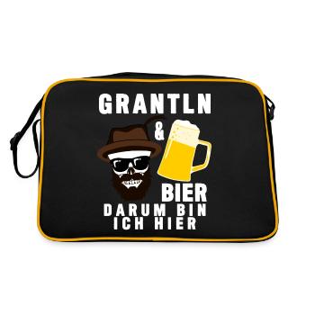 Grantler Spruch bayrisch mit Bier - Retro Tasche - Schwarz/Gold - Hinten