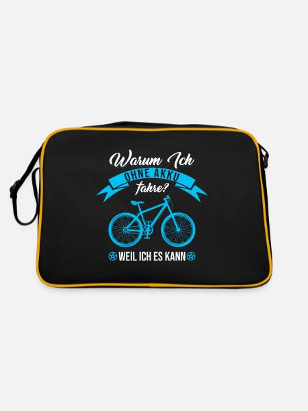 Warum Ich Ohne Akku Fahre Weil Ich Es Kann Fahrrad - Retro Tasche - Schwarz/Gold - Hinten