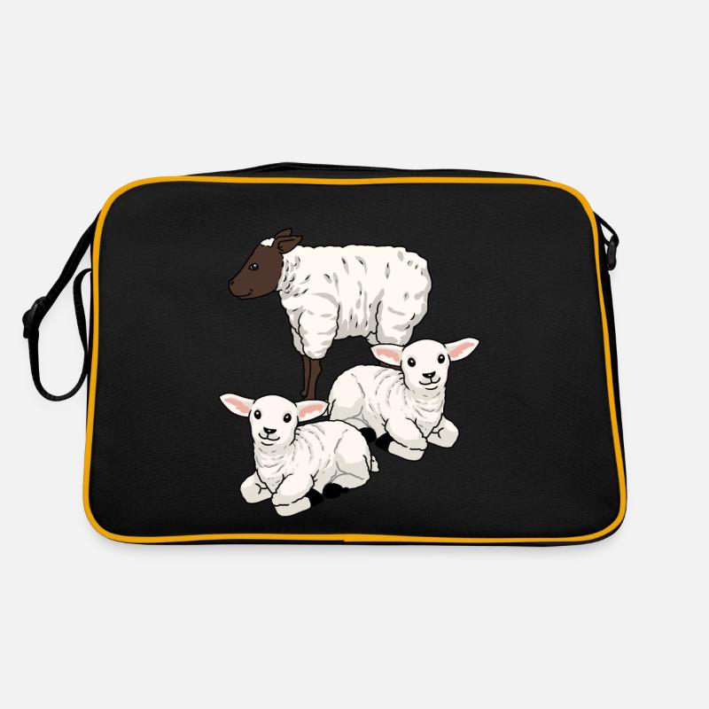 Schafe Schaf Huftiere Lamm Ostern Hammel Herde - Retro Tasche - Schwarz/Gold
